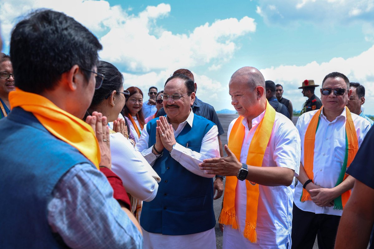 KalingMoyongBJP's tweet photo. Glad to welcome Hon’ble Union Minister of Health & Family Welfare and Union Minister of Chemicals & Fertilizers, Shri @JPNadda Ji, to the Land of the Rising Sun, Arunachal Pradesh, along with State Office Bearers and Morchas.

Heartfelt gratitude to Hon’ble Prime Minister Shri @narendramodi Ji for his unwavering concern and steadfast support for the people of Arunachal Pradesh during this difficult time. Shri J.P. Nadda Ji’s visit to the flash flood and cloudburst-affected areas reflects the Government of India’s commitment to ensuring timely relief, rehabilitation, and all possible assistance to the affected families.

1/2