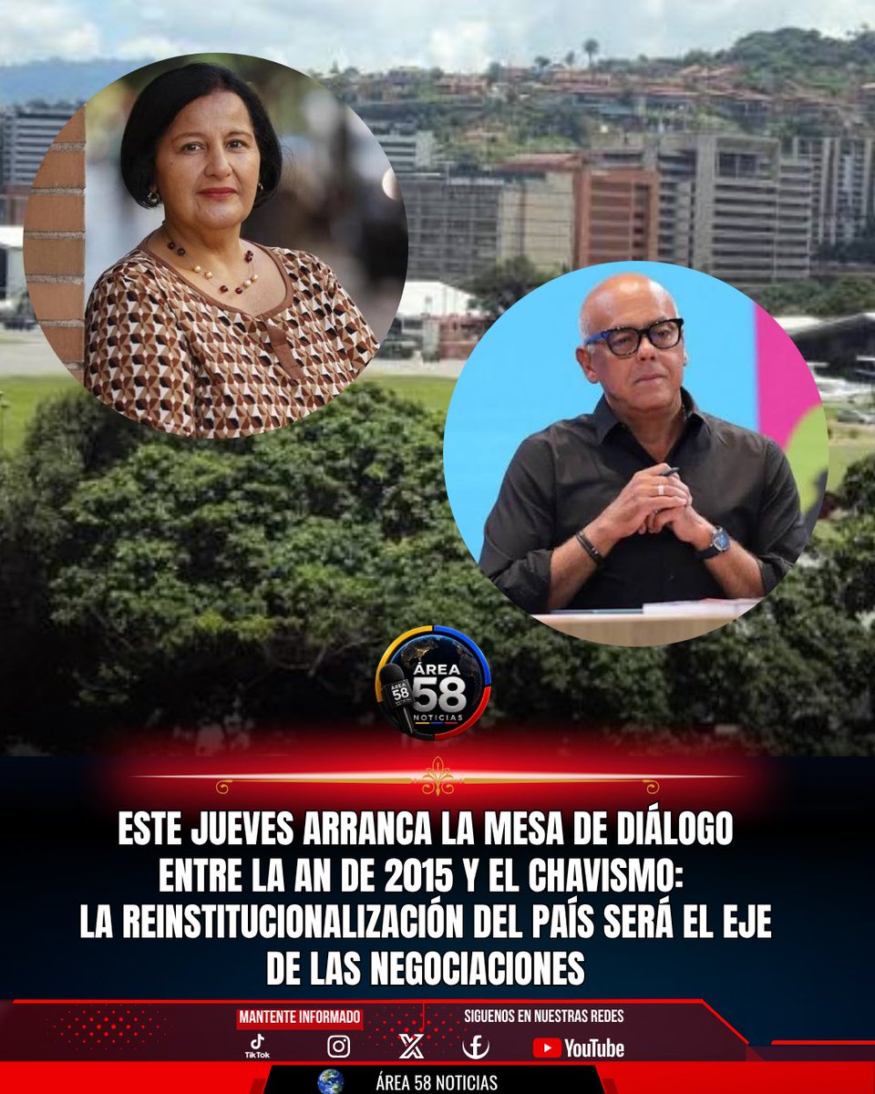 AREA58_Vzla's tweet photo. 🚨🇻🇪 ESTE JUEVES ARRANCA LA MESA DE DIÁLOGO ENTRE LA AN DE 2015 Y EL CHAVISMO: LA REINSTITUCIONALIZACIÓN DEL PAÍS SERÁ EL EJE DE LAS NEGOCIACIONES
https://t.co/PsojHtRC10
#Venezuela #AN2015 #DinorahFiguera #Diálogo #Transición https://t.co/7DwsWQVfXv