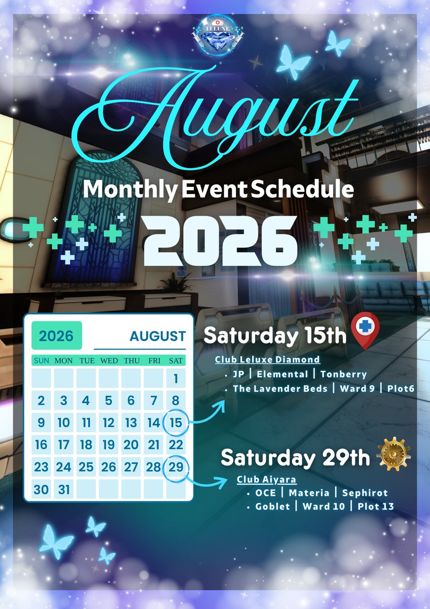 leluxe_xiv's tweet photo. 🚨"Patient transport is now in progress!
Please prepare for admission..."
-------------------------------------
This is our schedule for this month.
If you're free and looking for somewhere to escape, come join us.

We'll treat your heart until it beats in perfect rhythm with the music.🎶

#leluxediamondxiv #ClubAiyaraXIV