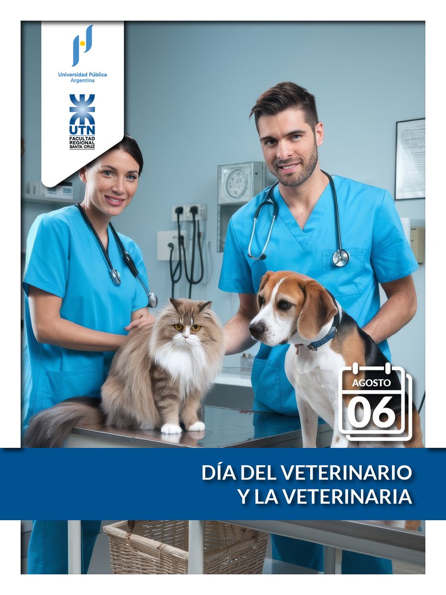 utn_frsc's tweet photo. 6 de agosto | Día del Veterinario y la Veterinaria
🐾 Saludamos a las y los profesionales que cuidan la salud animal, contribuyen a la producción y protegen la salud pública.
¡Feliz día!
#Veterinaria #UTN https://t.co/J8NJAPn16n