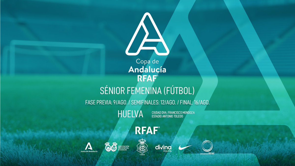 RFAF's tweet photo. 🏆 Copa Andalucía Fútbol Femenino

🏃‍♀️ Del 9 al 16 de agosto llega esta importante cita del #futfem andaluz con equipos de Primera División #LigaF y #SegundaFederación

🏟️ Ciudad Dva. Francisco Mendoza @recreoficial @sportinghuelva 
⚔️ @sportinghuelva @RealBetisFem @CordobaFemenino @MalagaCFemenino @GranadaCF_Fem @SevillaFC_Fem

ℹ️Calendario completo y más información en https://t.co/j3Y5nD1h12

💟 #FutfemRFAF #CopaAndalucíaFF