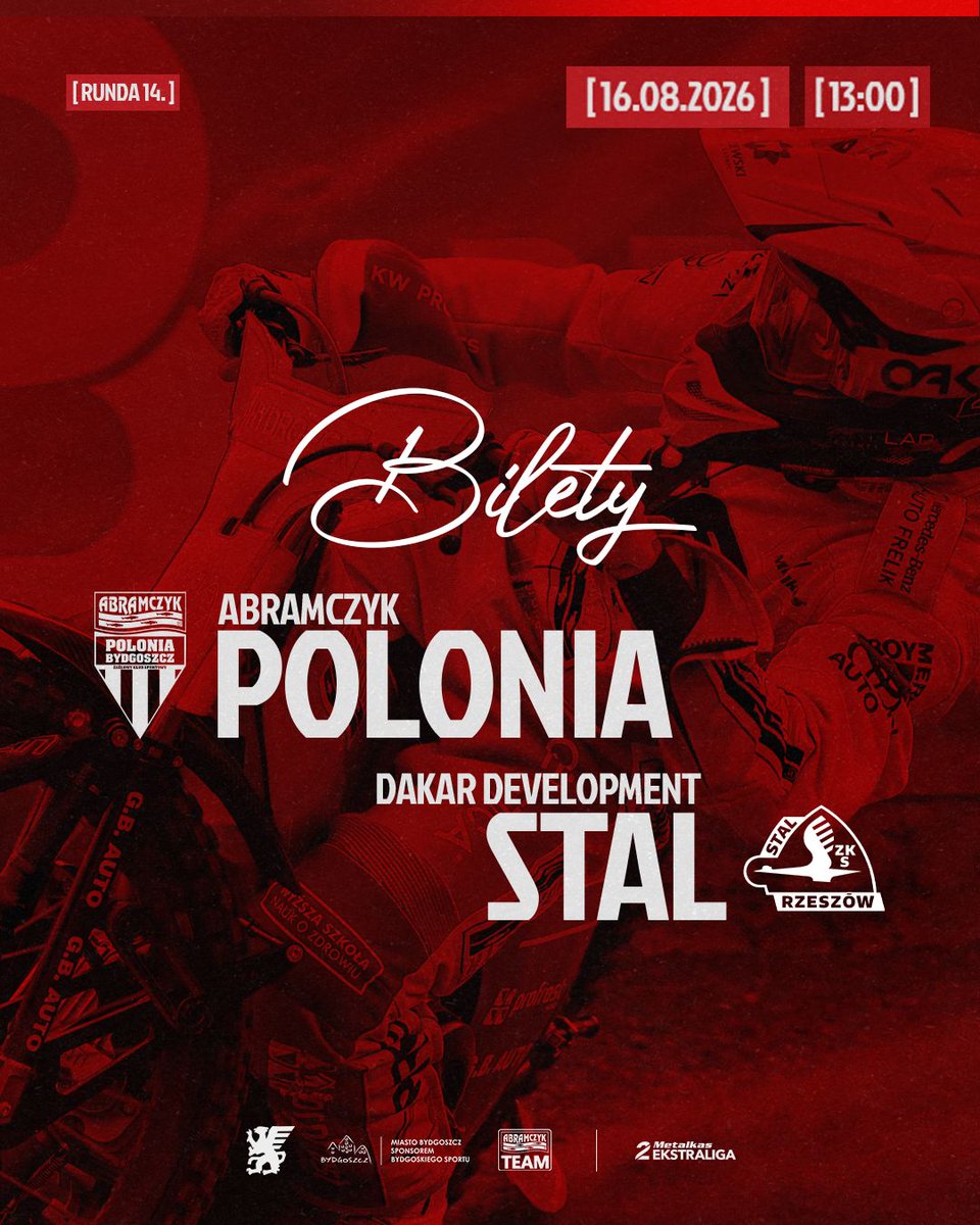 PoloniaBDG's tweet photo. Jutro (piątek) o 10:00 rozpocznie się sprzedaż biletów na mecz 14. rundy #Metalkas2Ekstraliga - Abramczyk Polonia Bydgoszcz - Dakar Development Stal Rzeszów.
Wejściówki będą do nabycia online - https://t.co/pWfxZXM3cG i w kasie klubu (10-16).
#Polonia #Bydgoszcz #AbramczykTeam https://t.co/yp5W4S1F0L