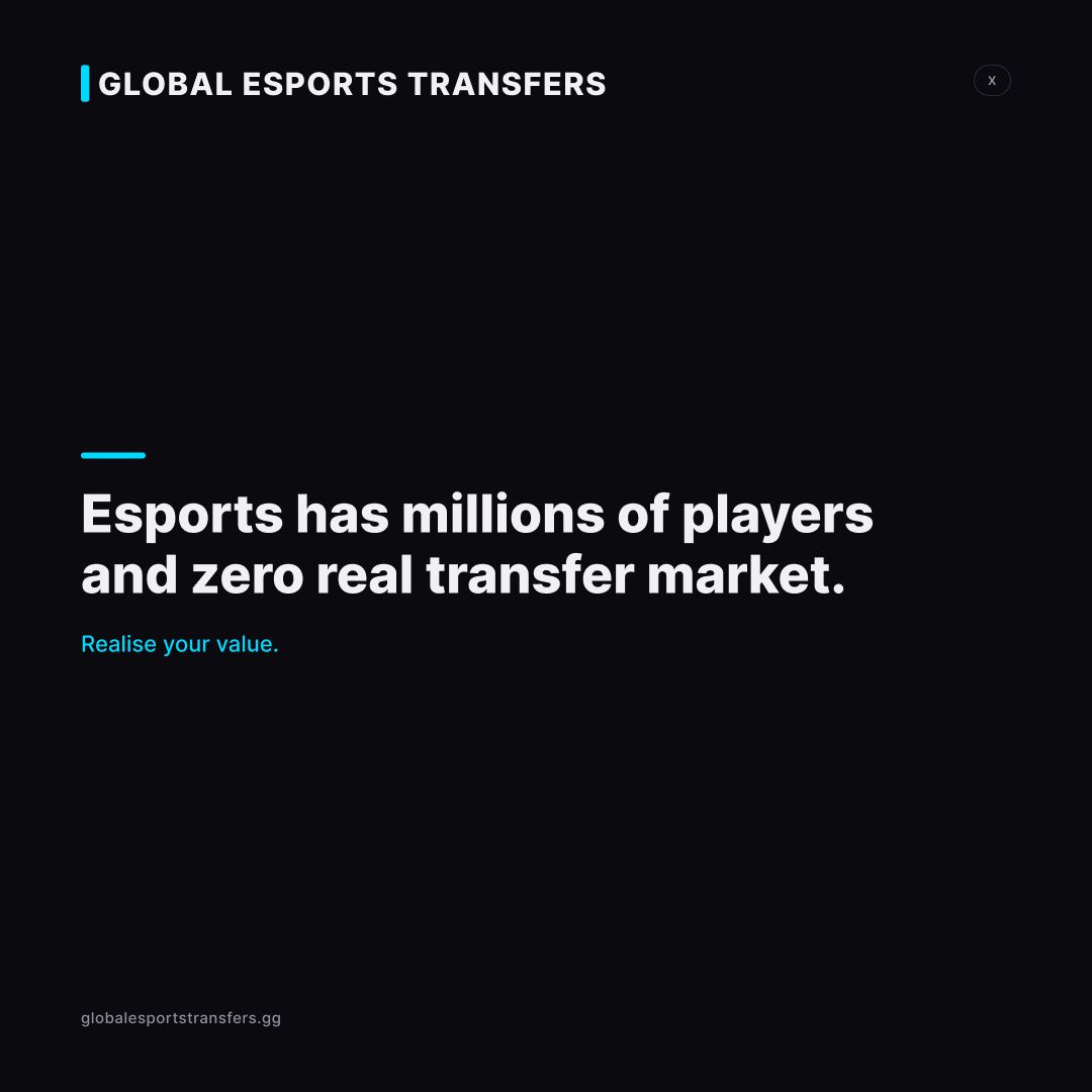 GETransfers's tweet photo. Esports has millions of players. Zero real transfer markets.

We're building the first one — and it's in BETA right now. Get your GET Score, get seen, get scouted.

Register free → https://t.co/Q9vBjQ8eJ0 https://t.co/FXWeTkU4U2