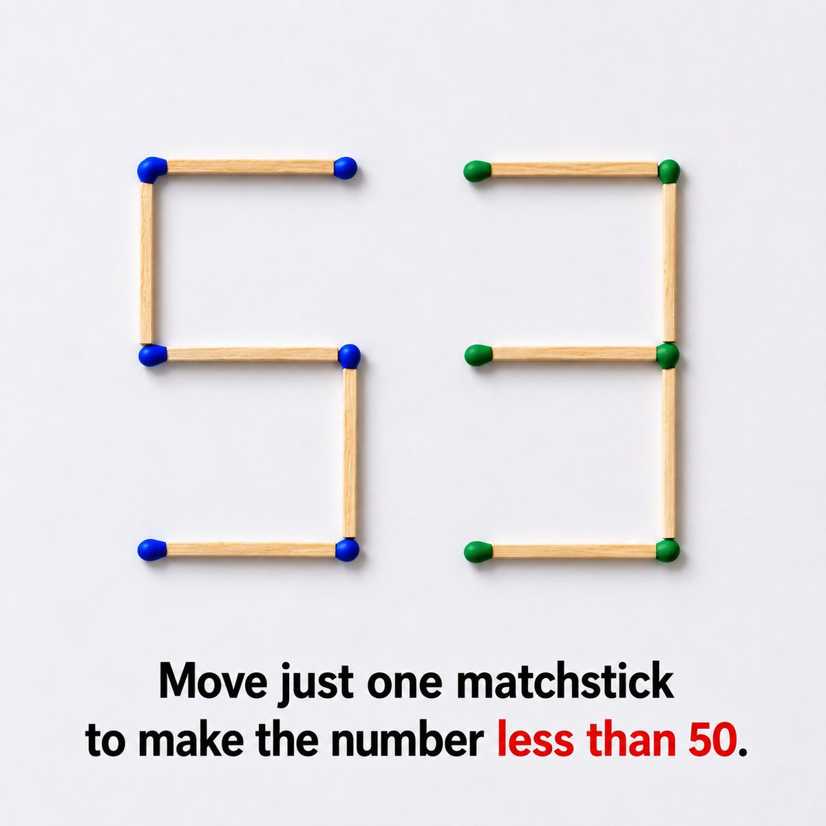 Syedxk_3's tweet photo. Move just one matchstick to make the number less than 50.

0.0001% will win https://t.co/Dqs9JNDPr7
