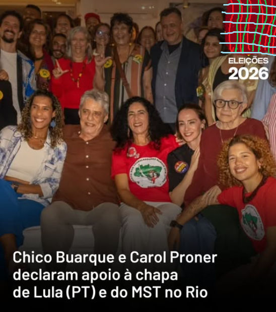 orlandoguerreir's tweet photo. O cantor e compositor Chico Buarque e a jurista Carol Proner abriram sua residência para um comício doméstico com candidatas que representam o projeto político encabeçado pelo presidente Lula (PT) no Rio de Janeiro.
A reunião contou com a presença da deputada e candidata à reeleição Marina do MST (PT); da deputada federal Benedita da Silva (PT), candidata ao Senado; da ex-ministra Anielle Franco (PT), candidata à Câmara dos Deputados; e da vereadora Maíra do MST (PT). Também estiveram presentes as candidatas pelo PCdoB do Rio, Jandira Feghali e Dani Balbi.
“A esperança também precisa de quem a organize. É dessa união entre cultura, democracia e organização popular que seguimos encontrando força para construir o Brasil que o nosso povo merece”, afirmou Marina do MST.
O encontro aconteceu após a convenção, no fim de semana, que oficializou apoio à candidatura de Eduardo Paes (PSD) ao governo do Rio e à reeleição de Lula na Presidência da República. A chapa para o Senado é formada por Benedita da Silva (PT) e Pedro Paulo (PSD).
