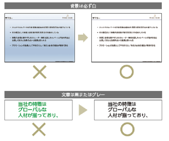 RubatoAcademia's tweet photo. 背景は必ず「白」を選ぶ📝

スライドの背景に色が入っている資料をたまに見かけることがあります。一見華やかな印象を与えるかもしれませんが、肝心の内容が見づらくなります。スライドの背景は必ず白にしましょう。そして文字の色は黒かグレーを選ぶようにしましょう。 https://t.co/IGZeDldU64