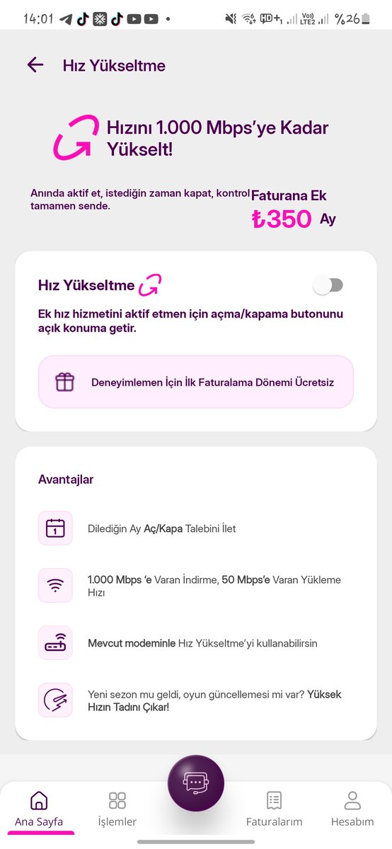 arifv001's tweet photo. İlk faturalama dönemi ücretsiz diyor ben yıllık olarak peşin ödedim ve fatura tarihimi bilmiyorum hız yükseltmeyi deneyimleyebilirmiyim peşin ödemiş abonelere de geçerli mi ? 
@TurkNetDestek https://t.co/ghLy4VK8ye
