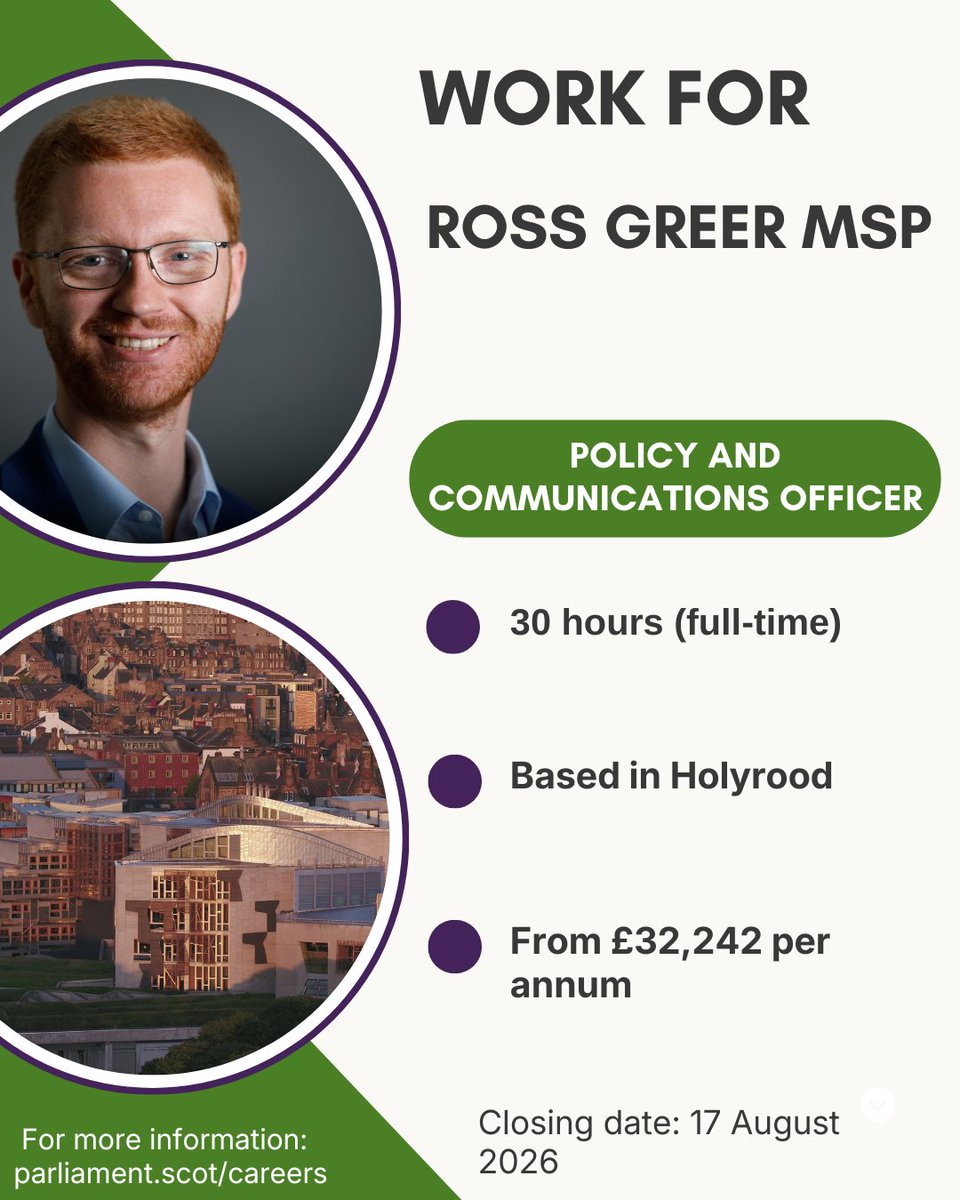Ross_Greer's tweet photo. We're hiring!

Are you interested in joining my team as a Policy &amp; Communications Officer (with a particular focus on public finance &amp; tax reform)? 👇 https://t.co/c5u9Jk2jGk