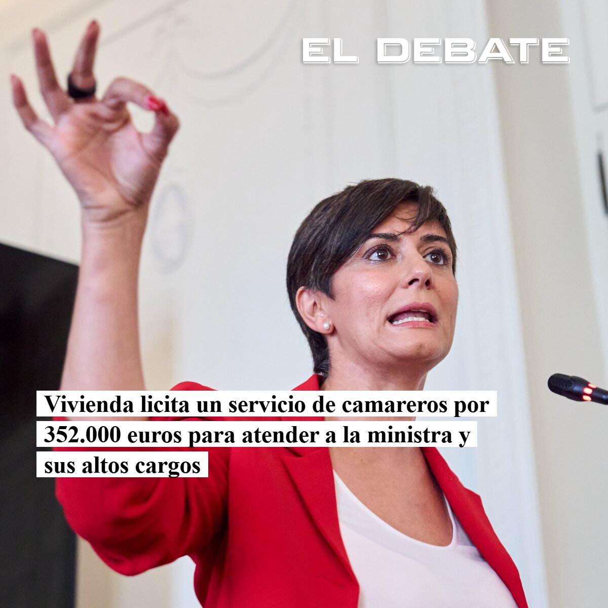 eldebate_com's tweet photo. 🔴🔴 Vivienda licita un servicio de camareros por 352.000 euros para atender a la ministra y sus altos cargos

«El objetivo es dotar al departamento de un servicio de office para altos cargos» https://t.co/XOCJ7XTQdl