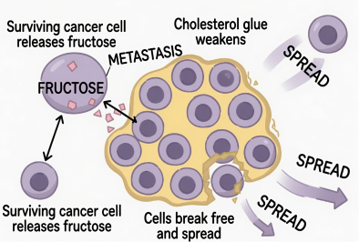CaryKelly11's tweet photo. Just published study just dropped some bombshells on what we know about cancer.

Researchers found cancer cells that survived chemotherapy may release fructose (the sugar found in fruit and fruit sweeteners) to help communicate with other cancer cells and tell them to metastasize (spread.)

Cancer cells are using fructose to communicate!

But wait there's more.

"Cholesterol helps cells remain attached to one another, functioning like a form of biological glue. When cholesterol levels fall, those cellular bonds weaken, allowing cancer cells to separate more easily and move into other areas."

That's right. Lower cholesterol levels makes it easier for cancer cells to spread.

So what about statins?

Researchers are investigating the clinical significance between statin therapy and chemotherapy but are quick to point out that these findings are not a reason to stop taking statins (lol).

Talk about mixed messages! 

Important caveats:

This study is based on cell and animal models, plus some correlative human data.

This study focuses on ovarian cancer and not all cancers behave the same.

Fructose from whole fruit is not as insidious as something like HFCS found in sodas.
