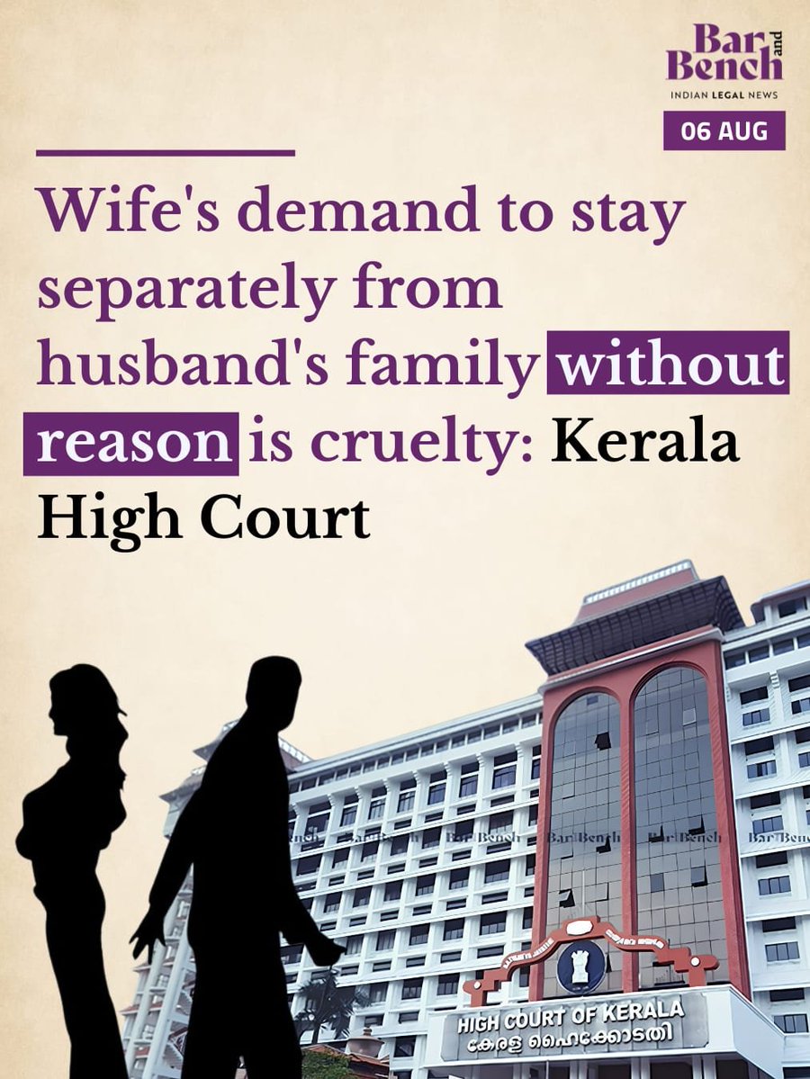 barandbench's tweet photo. Wife's demand to stay separately from husband's family without reason is cruelty: Kerala High Court

Read here: https://t.co/BytUA5fboh https://t.co/pXksJRj2IT