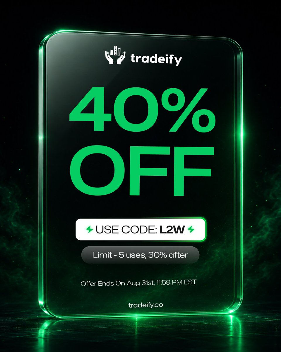 L2WTrades's tweet photo. THE TRADEIFY 40% OFF DEAL IS EXTENDED

you can get a $50k account for as low as 90 dollars with the code: L2W

one of the better deals in the space https://t.co/kT49C60pi5