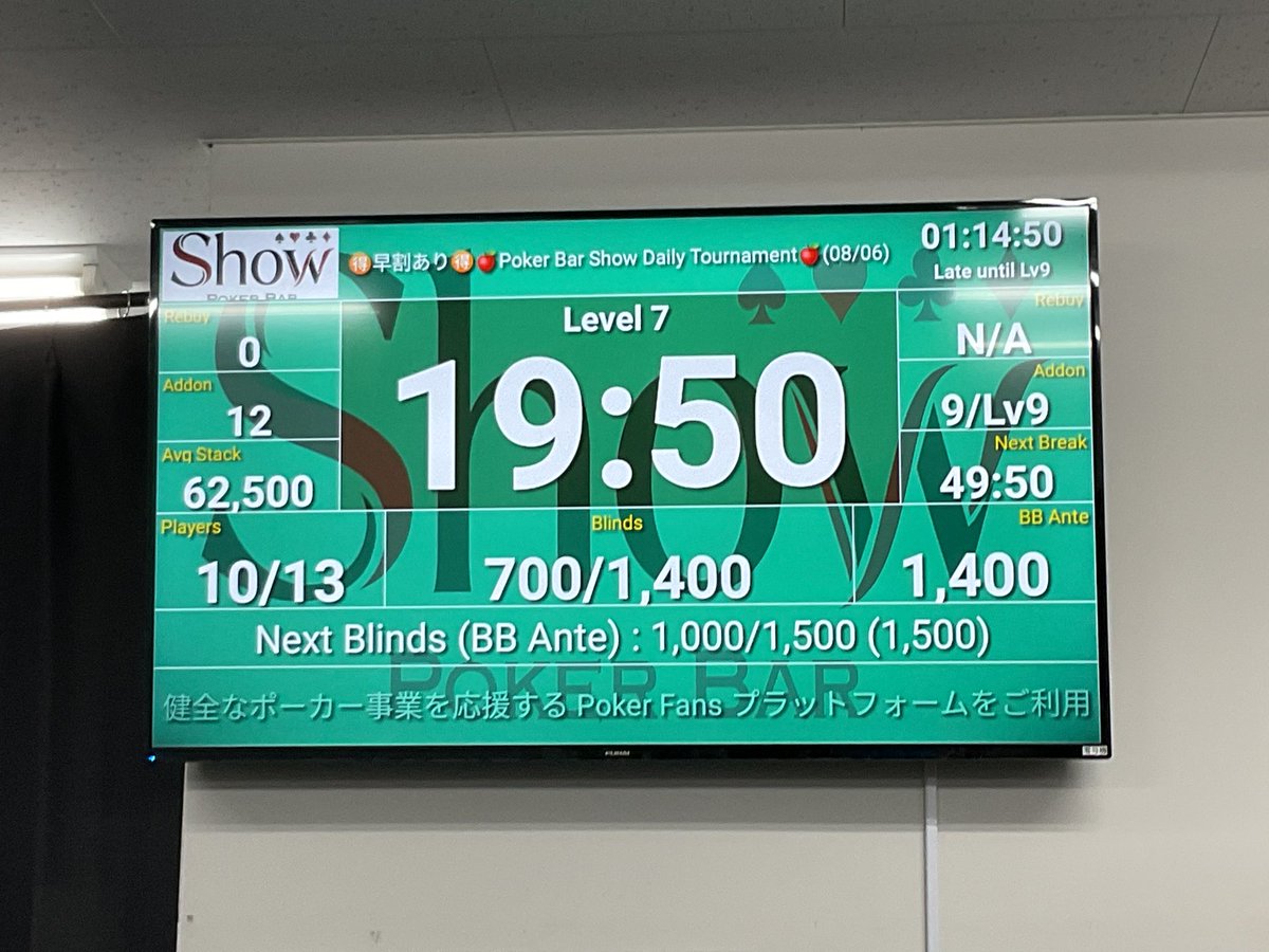 PokerBarShow's tweet photo. 🍎Daily Tournament🍎

2テーブルで進行中🔥🔥

🎶🎶レイト前35BB持てます🎶🎶

❗️❗️平日からガッツリ楽しみましょう❗️❗️

⏰レイトは21:00⏰ https://t.co/hpmTkQZmyL