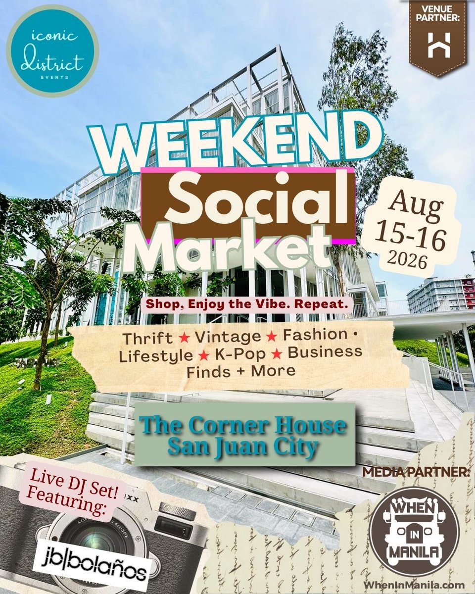 WIMbigevents's tweet photo. Discover vintage finds, preloved fashion, K-Pop goodies, lifestyle brands, and more at Weekend Social Market this August 15–16 at The Corner House, San Juan City. Shop, explore, and support local creatives all weekend long.

READ MORE:
https://t.co/IraVraK8KD https://t.co/ZDyRHY04NH
