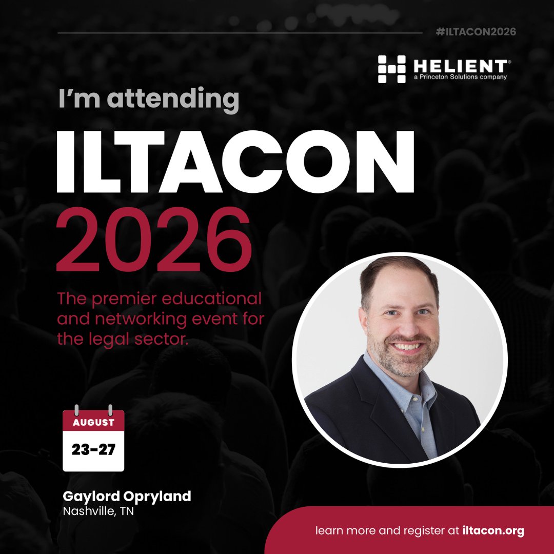 wgoldt's tweet photo. Countdown to #ILTACON2026! 🎉

I'm excited to join thousands of legal technology leaders in Nashville to discuss the trends shaping the future of law firms, from AI and cybersecurity to cloud transformation and change management.

#ILTACON2026 #LegalTech #Helient https://t.co/SfLvr0E9SI