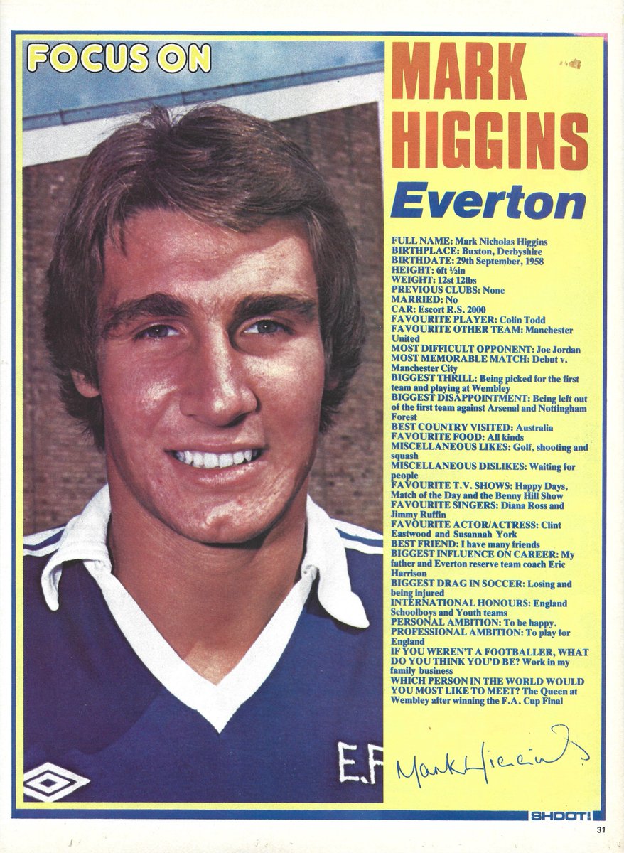 TheSkyStrikers's tweet photo. As always, when we get a new Shoot! in, we share the player profile!
This week!
Mark Higgins of Everton!
He likes Benny Hill!
(From Shoot! - 01/04/1978)
#shoot #shootmagazine #Everton #EvertonFC #EFC https://t.co/sTN2uB8srN