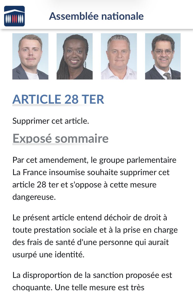 CharlesPrats's tweet photo. ❌ #FraudeSociale Les fraudeurs usurpateurs d’identité ne seront pas déchus dans la loi du droit à toucher les prestations sociales. Contribuables soyez heureux !

J’avais loupé l’épisode de février où, alors que la commission de  l’Assemblée Nationale avait adopté la déchéance du droit aux prestations sociales pour les identités usurpées et fausses, la France Insoumise et le Parti Socialiste avaient réussi à supprimer cette mesure.

Lisez les exposés des motifs, ça vaut son pesant de cacahuètes (celles des impôts et cotisations des honnêtes gens évidemment, pas celles des escrocs à qui il faut « garantir un niveau de ressources minimal » (sic !)…

Qu’en pensez-vous ?