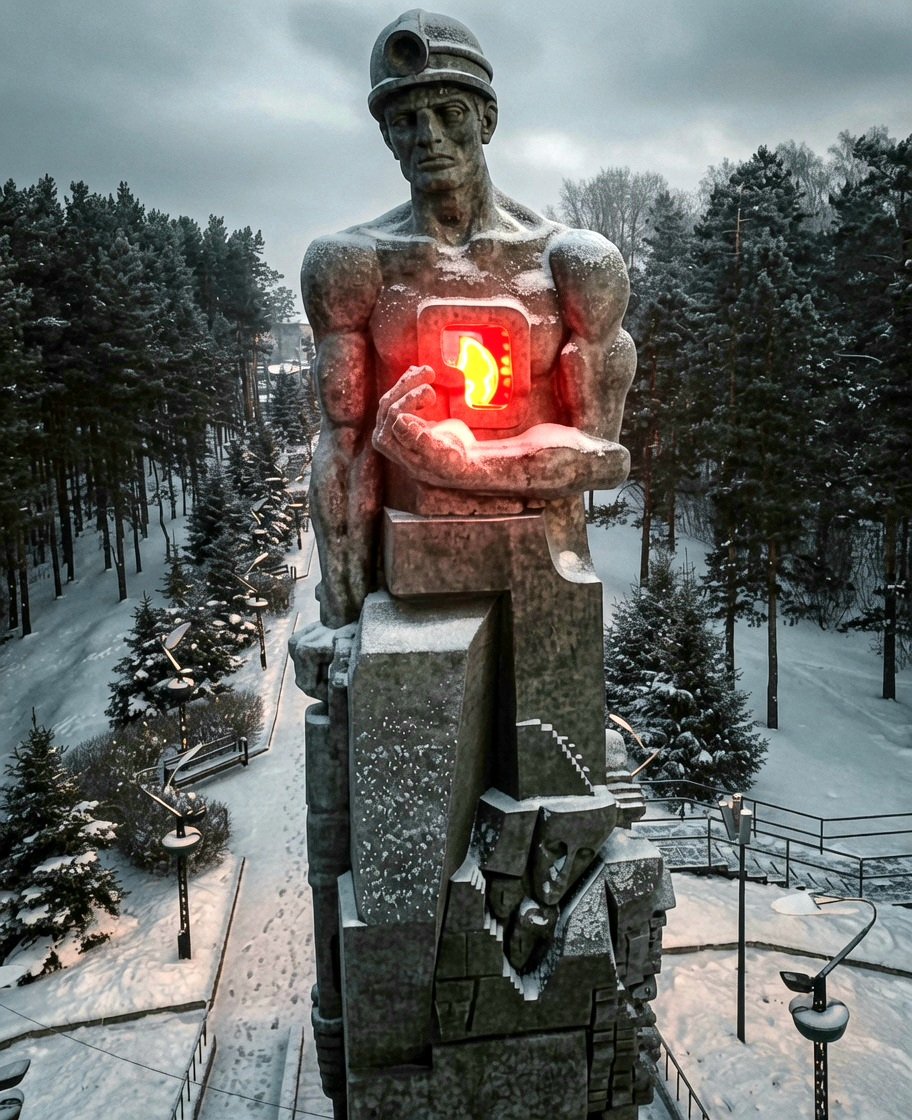 DaniMayakovski's tweet photo. El Monumento a los Mineros del Kuzbass, fue diseñado por el gran escultor soviético Ernst Neizvestny, en honor a la dignidad y el esfuerzo de los mineros que trabajaron en las minas de carbón de la región de Kuzbass, en Siberia.

Este monumento está basado en el titán griego de Prometeo, haciendo una analogía directa con el minero, que extrae energía de las entrañas de la tierra para iluminar y calentar a la humanidad a costa de su propio esfuerzo extremo, protegiendo la llama ardiente en su pecho hasta hacerla llegar a la sociedad.