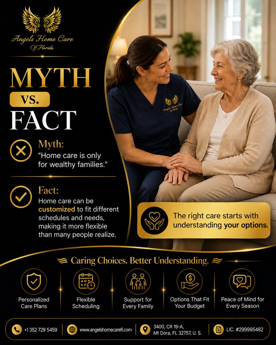 angelshcfl's tweet photo. Myth: Home care is only for wealthy families.

Fact: Care can often be customized to match different schedules and support needs.

The best care decisions begin with facts—not assumptions.

#HomeCare #SeniorCare #FamilySupport #AgingWell #CareFacts #florida https://t.co/SN9lbUlbGx