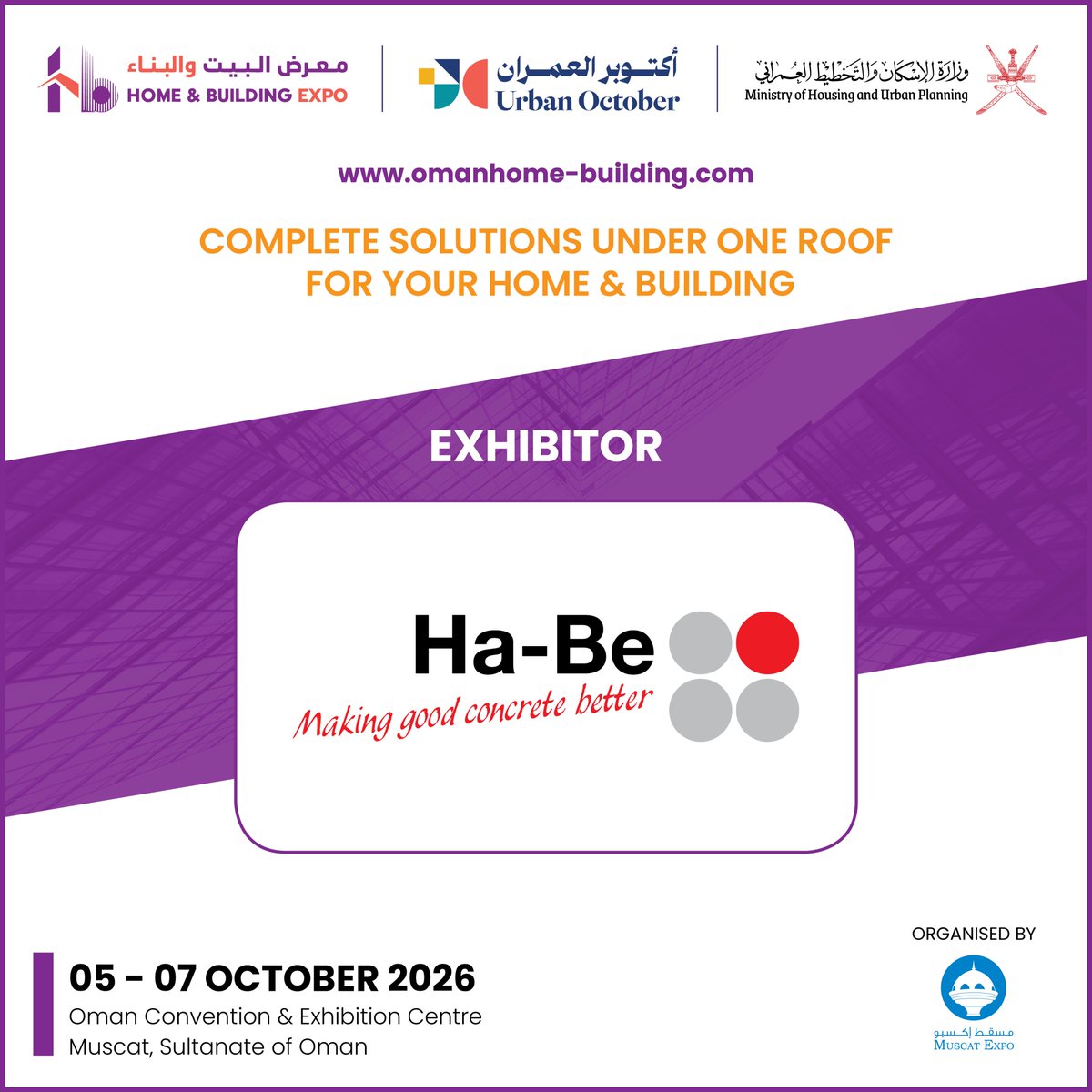 HomeBuildExpo's tweet photo. We are pleased to welcome 𝐇𝐚-𝐁𝐞 𝐌𝐢𝐝𝐝𝐥𝐞 𝐄𝐚𝐬𝐭,
as an Exhibitor at Oman Home &amp; Building Expo 2026, taking place from 𝟎𝟓–𝟎𝟕 𝐎𝐜𝐭𝐨𝐛𝐞𝐫 𝟐𝟎𝟐𝟔 at the 𝐎𝐦𝐚𝐧 𝐂𝐨𝐧𝐯𝐞𝐧𝐭𝐢𝐨𝐧 &amp; 𝐄𝐱𝐡𝐢𝐛𝐢𝐭𝐢𝐨𝐧 𝐂𝐞𝐧𝐭𝐫𝐞. 

For more info: https://t.co/AgmZG99eZm https://t.co/RIzv9EYAjc