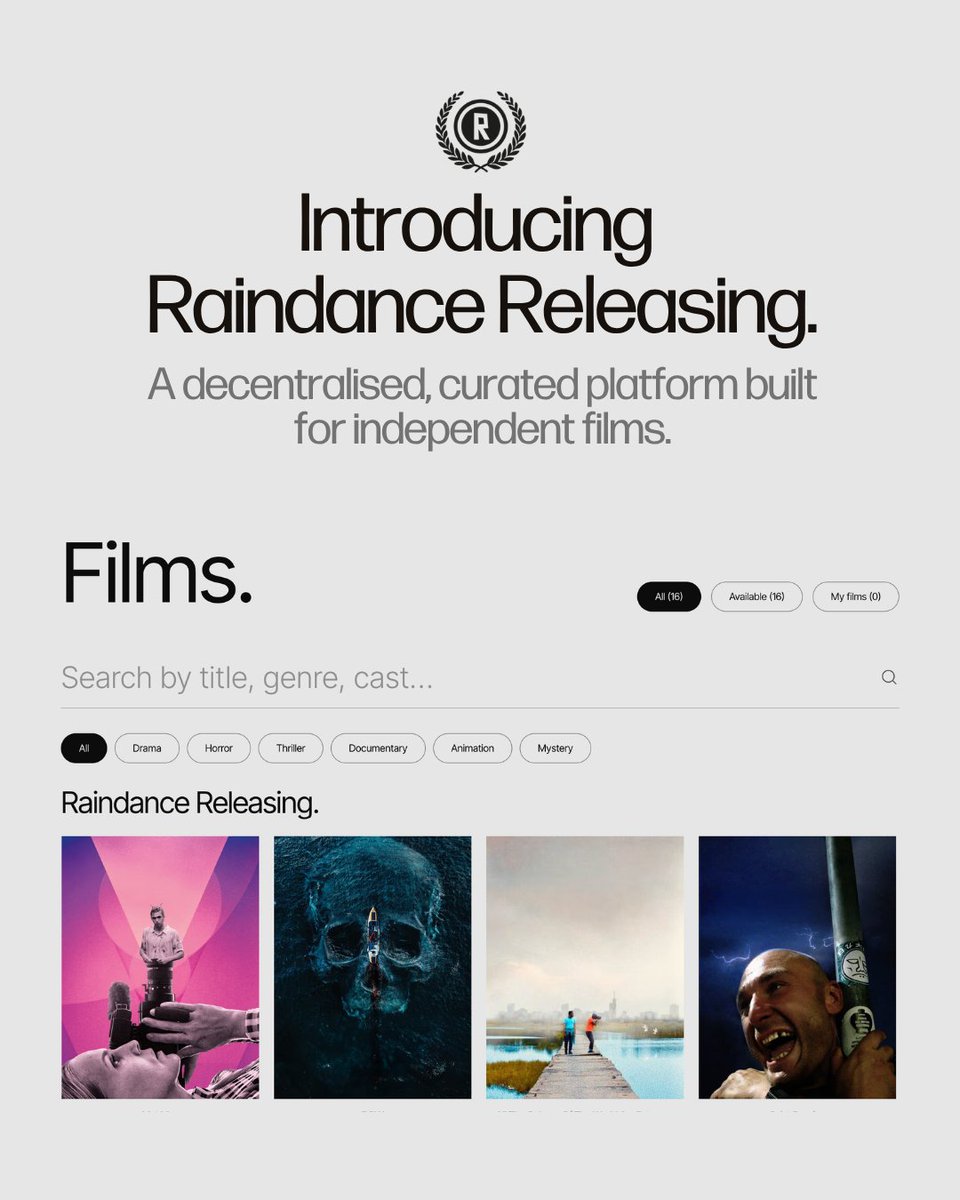 Raindance's tweet photo. Introducing a new era for independent distribution. Raindance Releasing is a permanent digital home for independent filmmakers, available worldwide. We put filmmakers first, protecting your data, your rights and your ownership of your film.

🍿🎥: https://t.co/VnNXIOwjyC https://t.co/q8y3kCwoBr