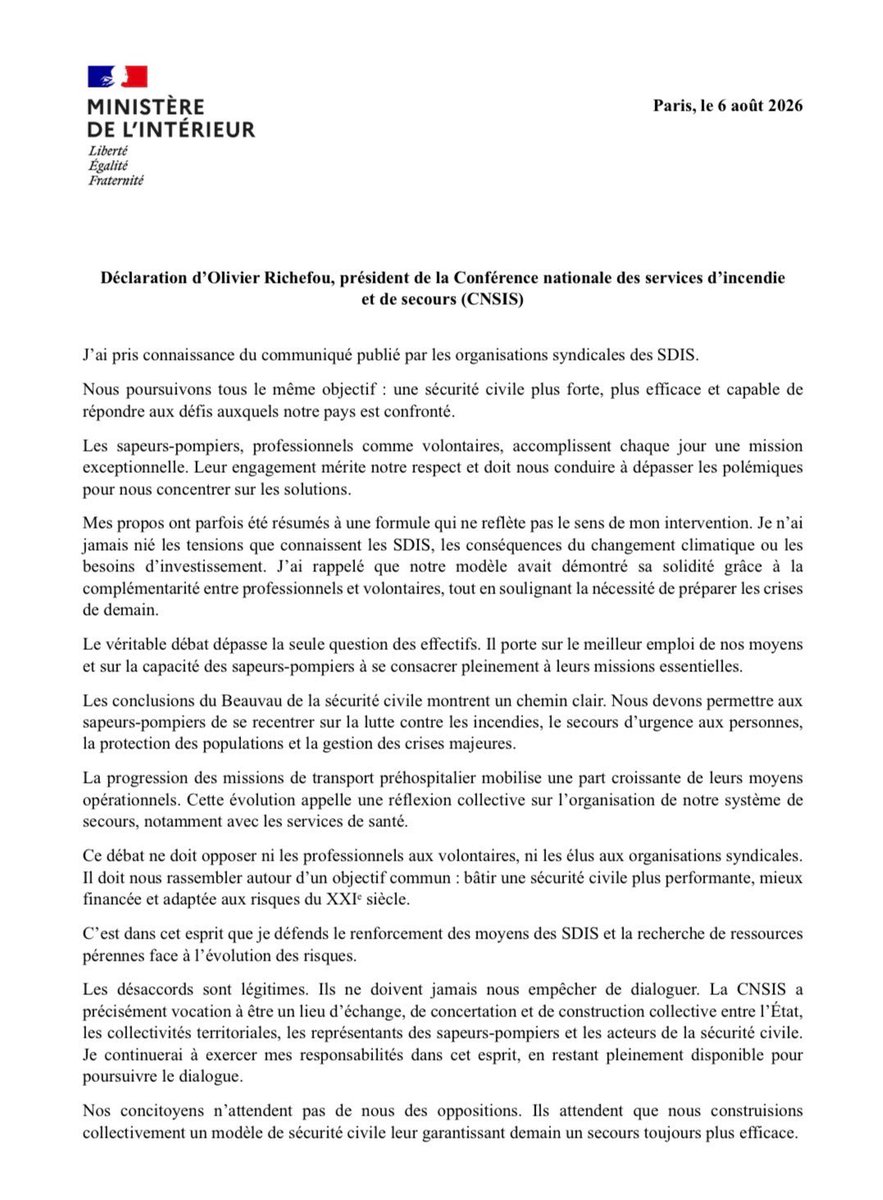 olivierrichefou's tweet photo. 📌Face aux défis de notre sécurité civile, nous devons dépasser les polémiques et agir ensemble. Recentrer les sapeurs-pompiers sur leurs missions essentielles, renforcer durablement les moyens des SDIS et poursuivre le dialogue : c’est le cap que je défends. 
Mon communiqué ⤵️

@NunezLaurent @BoslandJP @SecCivileFrance @PompiersFR 
@faspppats @CGTdesSDIS @AvenirSecours @SNSPP_PATS @SudSdisNational @FOsdis @unsa_pompiers @CfdtSdis @pompiers_cftc @PompiersFR @ANDSIS1 @allole18