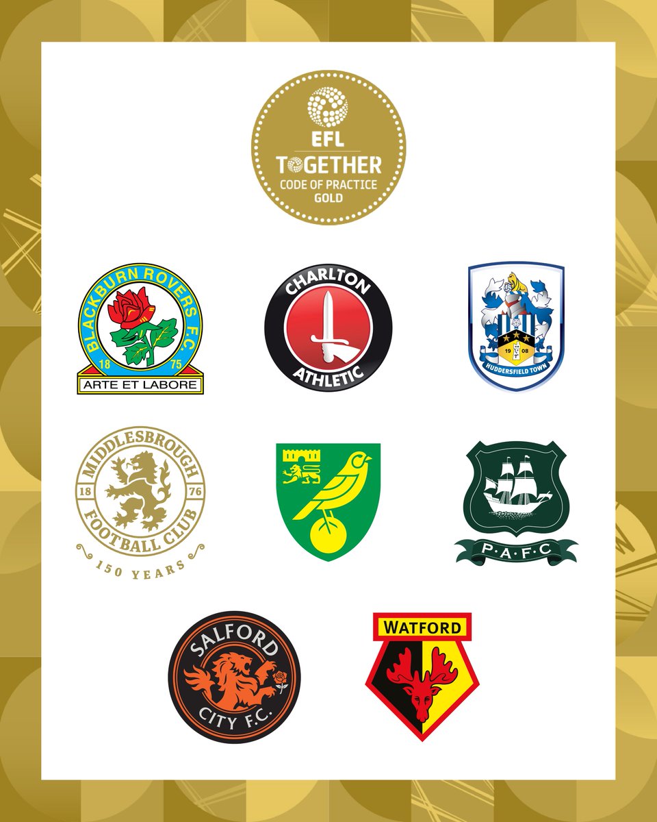 EFL's tweet photo. A record eight Clubs have achieved Gold status through the #EFL Equality Code of Practice programme. 👏🏆

The awards recognise the outstanding work taking place across the League to make football more inclusive, welcoming and representative for fans, players, staff and local communities.

Read more 👉 https://t.co/Wo3y3nUiG5