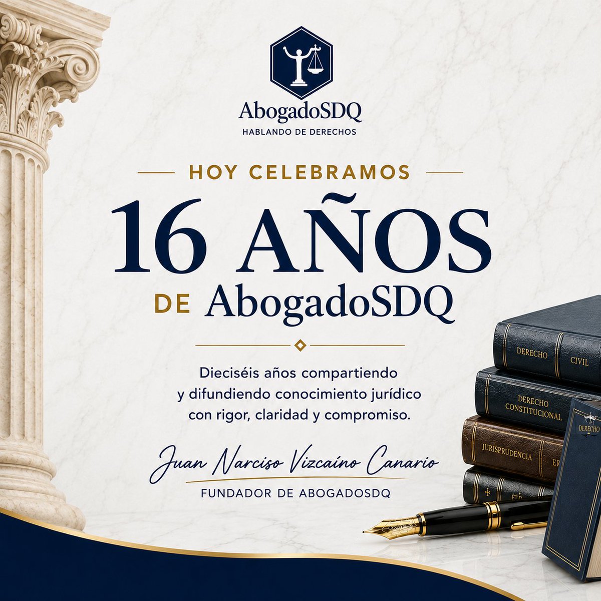 AbogadoSDQ's tweet photo. ¡Hoy @AbogadoSDQ cumple 16 años! Todo comenzó el 6 de agosto de 2010 con un tuit que decía «Hablemos de derecho».
Desde ese momento, ha sido un espacio para aprender, compartir y crecer juntos. 

¡Gracias a todos/as por ser parte de esta iniciativa y de su alcance! 🙌🎉 https://t.co/8CIKkFbBVM