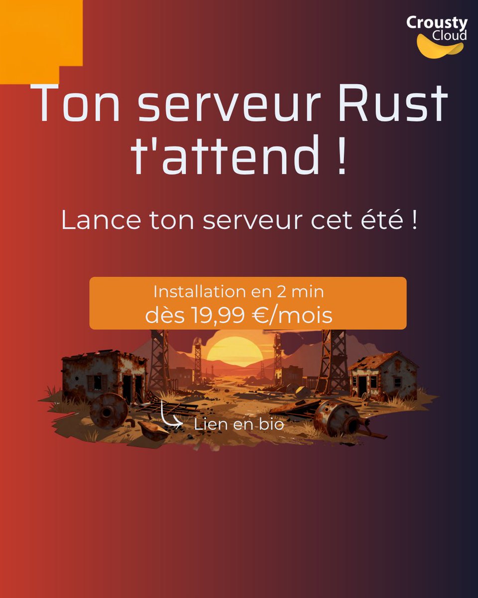 CroustyCloud's tweet photo. L'été est là, c'est le moment idéal pour lancer ton propre serveur Rust.
Ton infrastructure est prête et installée en 2 minutes chrono.
À partir de 19,99 euros par mois.
Lien en bio.
#Rust #ServeurRust #Gaming https://t.co/rnMZIt7H0I