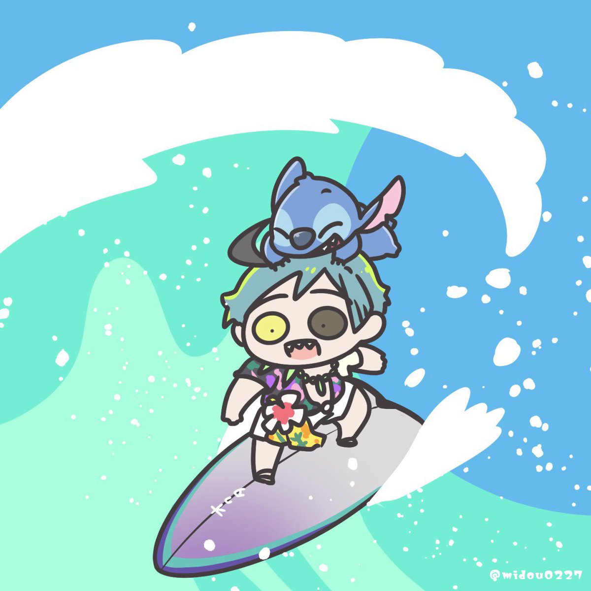 midou0227's tweet photo. 今日も暑かったのでサマーでスイスイなちびフロ流しておきますね✨🏄🦈 https://t.co/BkWUwgaJ8G