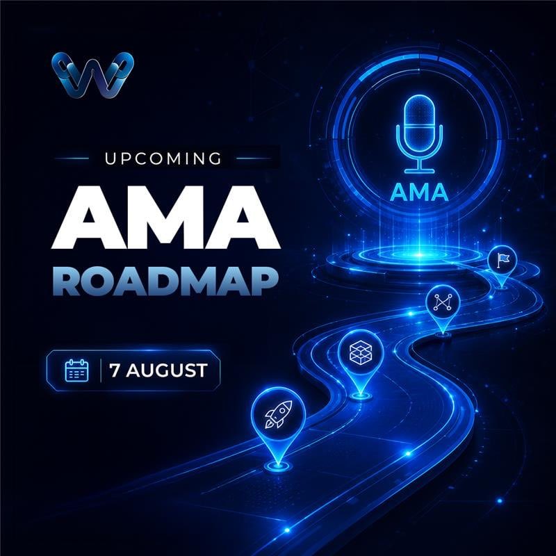 WChainNetwork's tweet photo. 📣 W Chain Roadmap AMA — Friday, 7 August 2026, 9AM UTC

We're hosting a live Telegram AMA this Friday to go through your questions on the roadmap.

Over the past couple of weeks, we've been collecting questions from the community — on timelines, priorities, nodes, the private chain, KPIs, and more. We're answering them directly, live.

🗓 Friday, 7 August 2026
🕐 9AM UTC

Mark your calendars — https://t.co/FPS78fp6O1

See you there. 💙