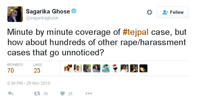 rishibagree's tweet photo. This is how Tarun Tejpal was defended by @sagarikaghose on Twitter. She wanted him to be acquitted without a trial simply coz he is a Journo https://t.co/G2aI9rRFco