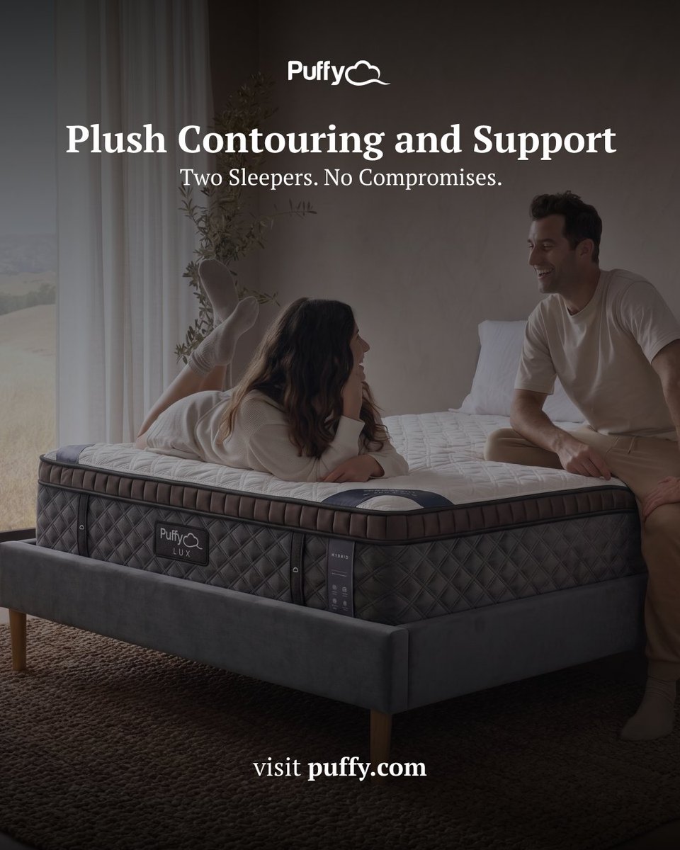 PuffyMattress's tweet photo. "My shoulder and neck pain has disappeared, and my wife, who has joint issues, loves the soft but firm support she now gets." — Bruce

Two people rarely want the same mattress. The Puffy Lux Hybrid gives you the best of both worlds. 

Rated 4.9 on Google. https://t.co/DpZjnnmWMd