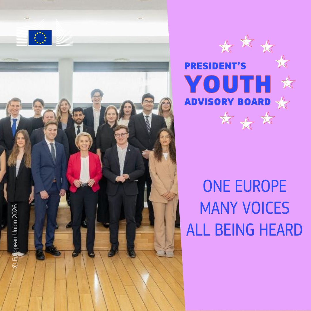 EUinMoldova's tweet photo. 💬 What does the Europe young people want look like?

A Europe where education creates opportunities, housing is affordable, mental health is protected, digital skills are developed, the environment is respected, and everyone has the chance to build their future.

🌍 This vision was at the heart of the dialogue between Ursula von der Leyen and members of the President’s Youth Advisory Board, which was also attended by representatives from the Republic of Moldova, who gathered in Brussels on 22 July. The discussions highlighted the importance of directly involving the younger generation in shaping European policies for the future.

🤝 European policies are stronger when they are built together with young people.

🔗 Learn more about the President’s Youth Advisory Board: https://t.co/GXNhz2usYr