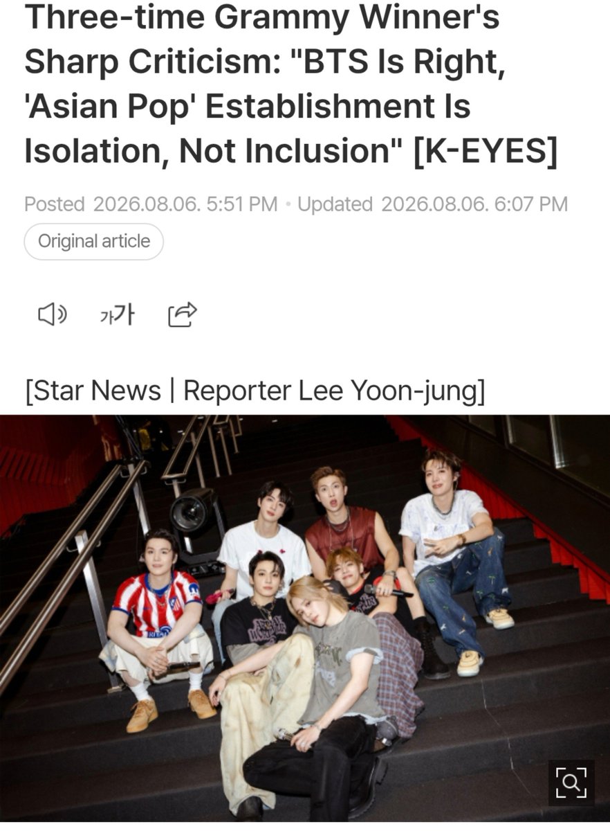 RMMoonchild101's tweet photo. 📰 Three-time Grammy Winner's Sharp Criticism: "BTS Is Right, 'Asian Pop' Establishment Is Isolation, Not Inclusion" 

 "It (Best Asian Pop Music) is an act of isolating Asian artists from the main awards stage and confining them to a designated corner on the periphery. This is isolation, not true inclusion." He also pointed out that the category targets only K-pop, J-pop, and C-pop while ignoring the diverse musical traditions of Asia as a whole. "

🔗https://t.co/ij1P5UBggK
