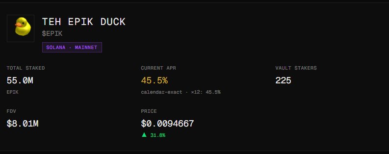 JasonPatap94802's tweet photo. 55M $EPIK have been staked in the vault. 

 treasury linked directly to @rektmando on fomo app.  

Can't be more obvious..

Time to pay attention ducks👀

Everything is lining up like it should.

D2AB https://t.co/kT7JFCngI8