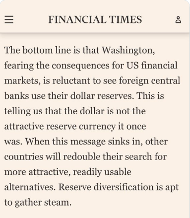 Glenn_Diesen's tweet photo. All is not well with the US dollar: The US will oppose foreign banks using their dollar reserves as the house of cards can collapse
https://t.co/ShuWEx182Z https://t.co/2WD6iPn5Fe