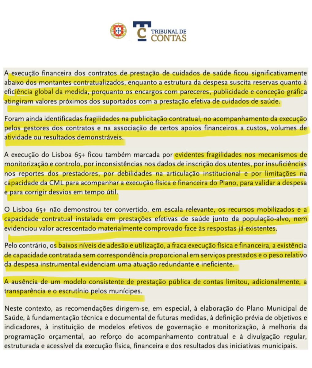 joao_ferreira33's tweet photo. Sem surpresa, Tribunal de Contas arrasa o “Plano de Saúde” de Moedas, esteio do seu “estado social local” e modelo de colaboração entre público e privados
👉 Propaganda excessiva e cara, fraca execução, falta de transparência, desvios na despesa, resposta redundante e ineficiente https://t.co/DudAsJKxNA