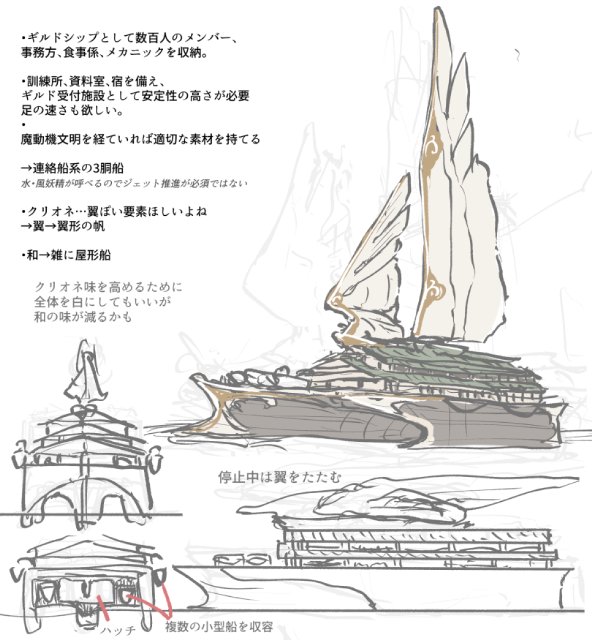 namerou_cb_knzn's tweet photo. 勝手に想像したギルド船外観と
かっこいいエルビレア魔域海賊船の絵をかきました https://t.co/EOHeaobfuG