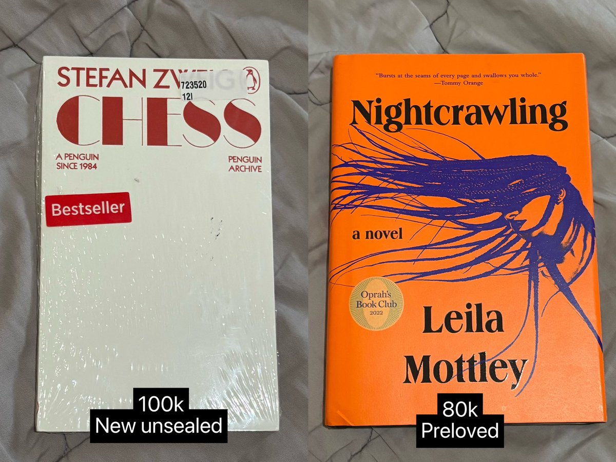 kiIIdarlings's tweet photo. Wts new/preloved novel

Original in English 

✨stefan zweig - chess (100k new unsealed)

✨Leila mottley - nightcrawling (80k preloved)

Dom: jakarta timur
Available shopee

/ wtb jual beli novel english buku https://t.co/LdtxrtMxD0