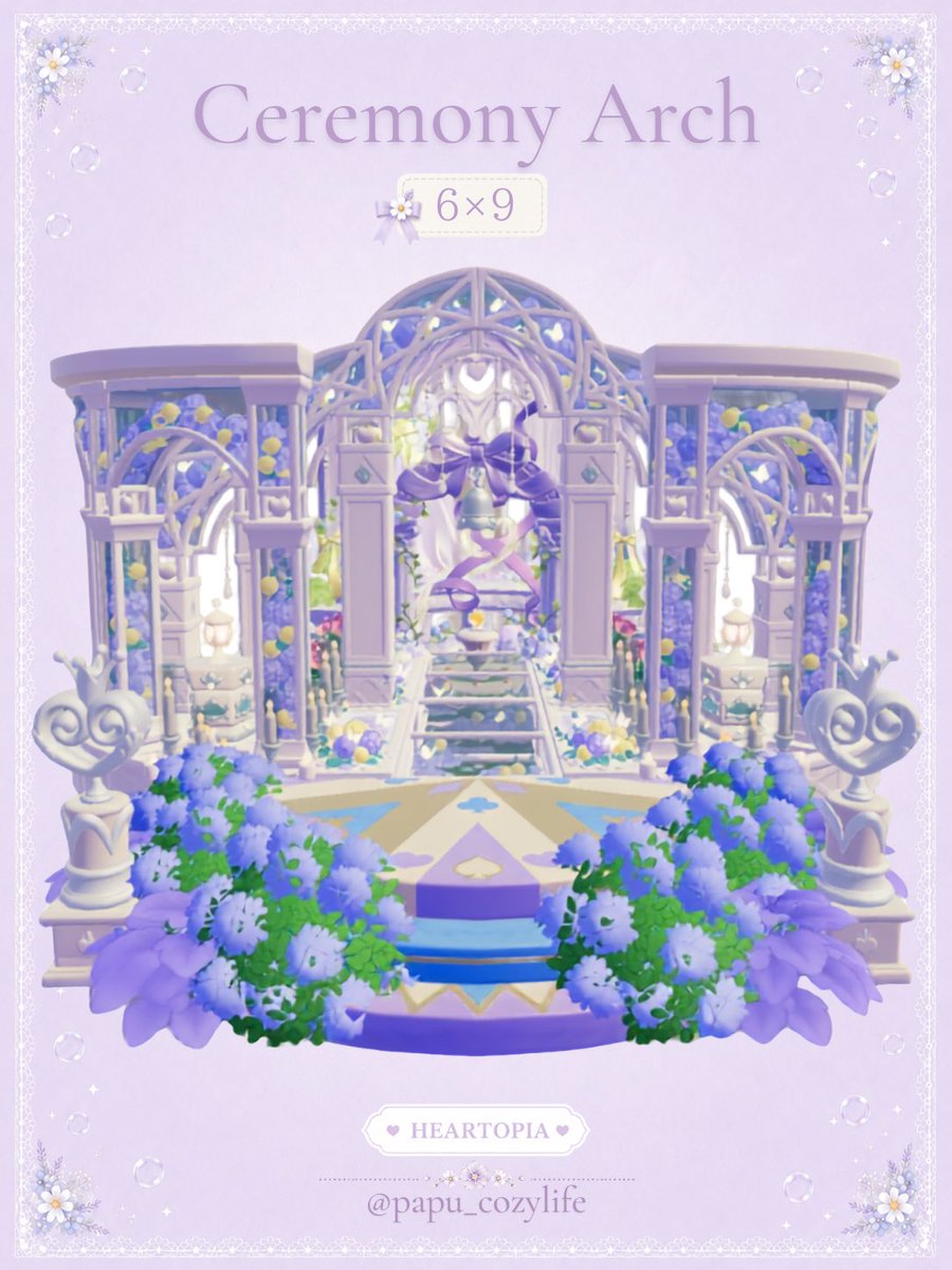 papu_cozylife's tweet photo. 🔔 Ceremony Arch 💜
Built in 6×9 🫧
#heartopia #PapuBuilds #ハートピア建築部 https://t.co/ZL4oEKMGq6