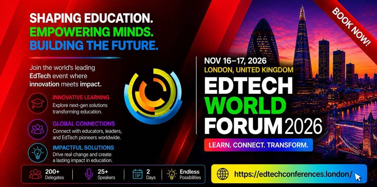 aiinstituteuk's tweet photo. EDTECH WORLD FORUM 2026
https://t.co/2sa25zEq3o
Nov 16-17, 2026, London
https://t.co/2sa25zEq3o
#edtech #education #aiineducation #edutech #learning #learningtech #aieducation #aiineducation #onlineeducation #executiveeducation #highereducation #distantlearning https://t.co/CpZvCdjY0f