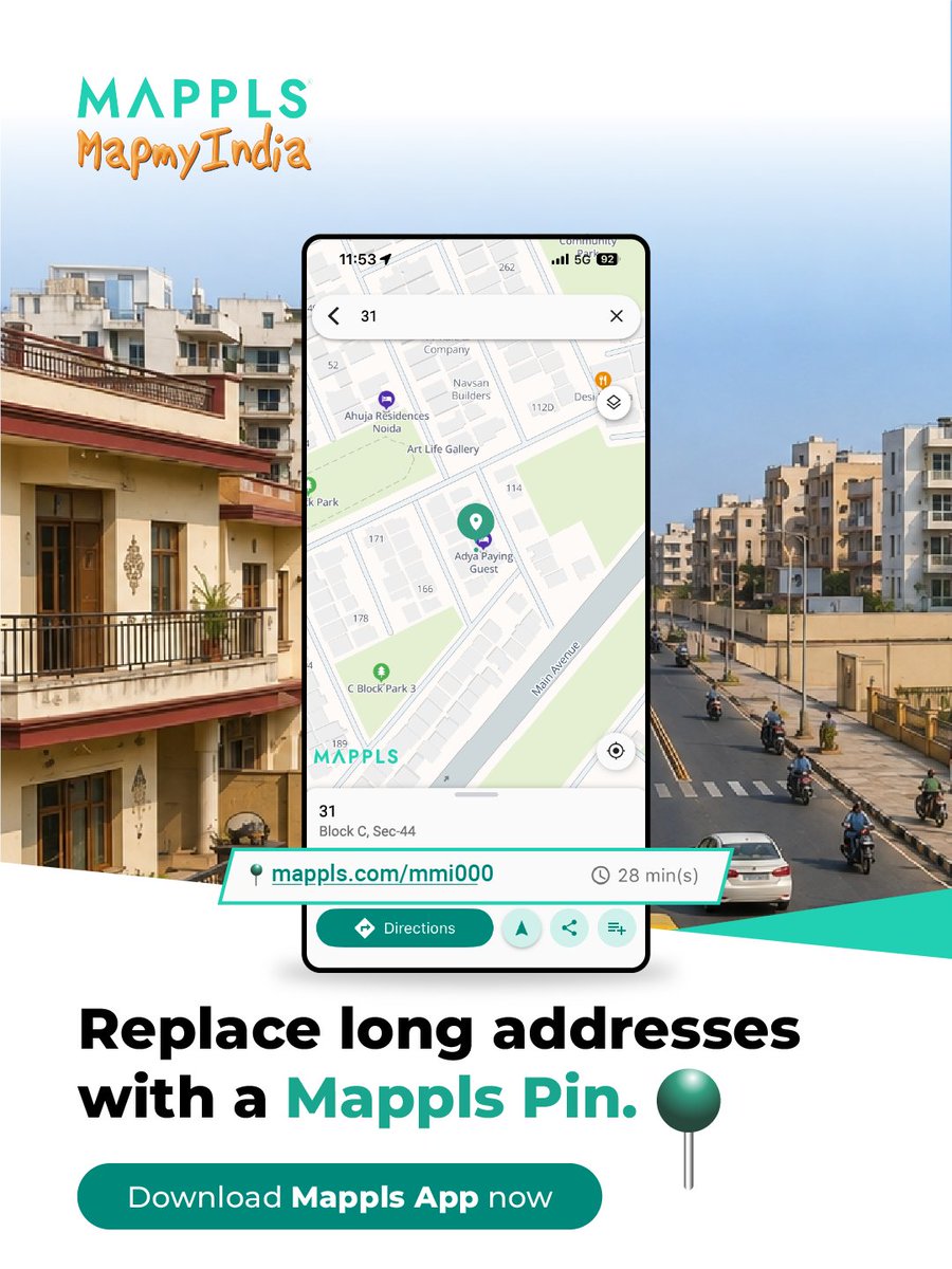 mappls's tweet photo. Skip the back-and-forth. Just share a Mappls Pin, six character unique code that makes any address easy to share, find, and navigate to.
Download the Mappls App now: https://t.co/taUFHhIDAV
@rakeshverma1950 | @RashmiNext | @_rohanverma
#MapplsPin #MapplsApp #DigitalAddress #NavigationApp