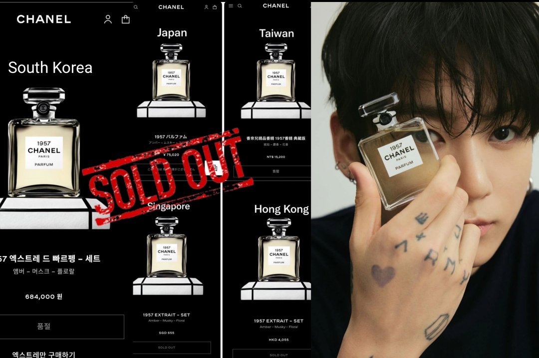 JungkookCrave_'s tweet photo. Following Jungkook's campaign for Chanel 1957 L'Extrait, the fragrance is already showing sold out listings across multiple official Chanel websites in Asia 😳🔥 https://t.co/XCN6Exb9UJ