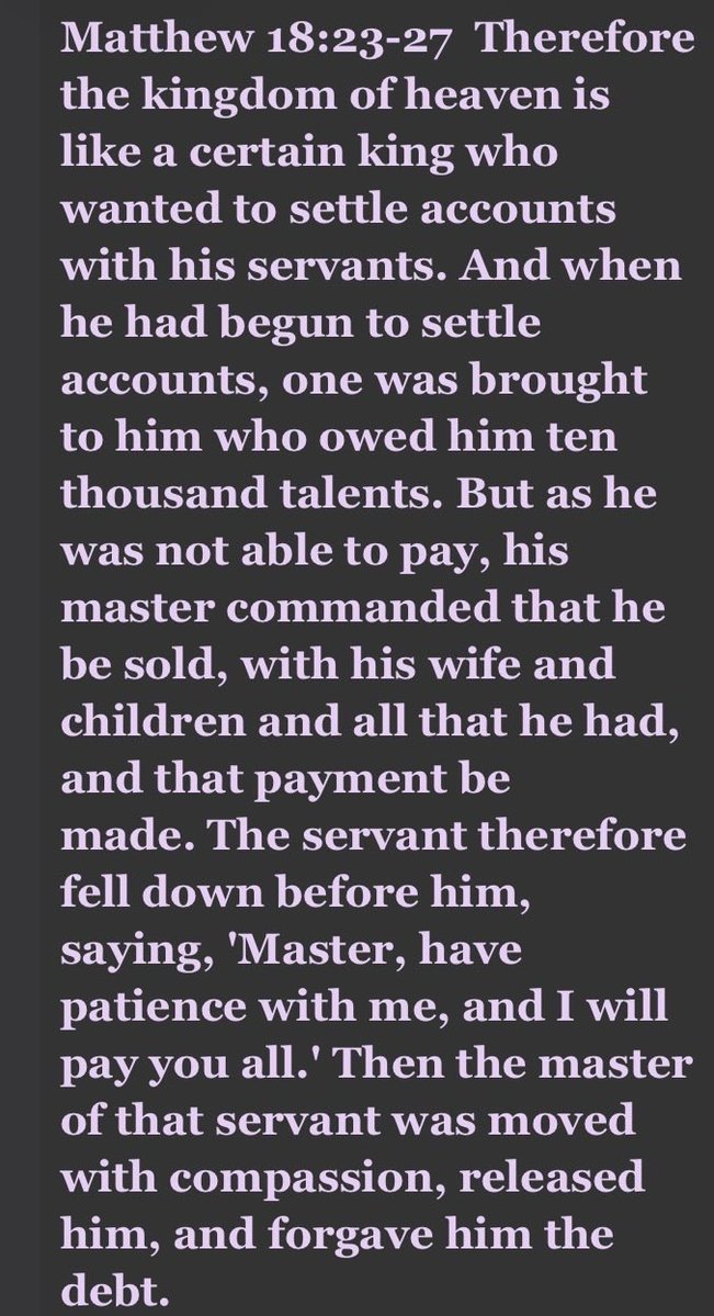 Graftedin8's tweet photo. Remember the debt the King forgave!
#Matthew18:23-27
Read more at https://t.co/Bq3iJN40um
#Yeshua https://t.co/W26WREXGz7