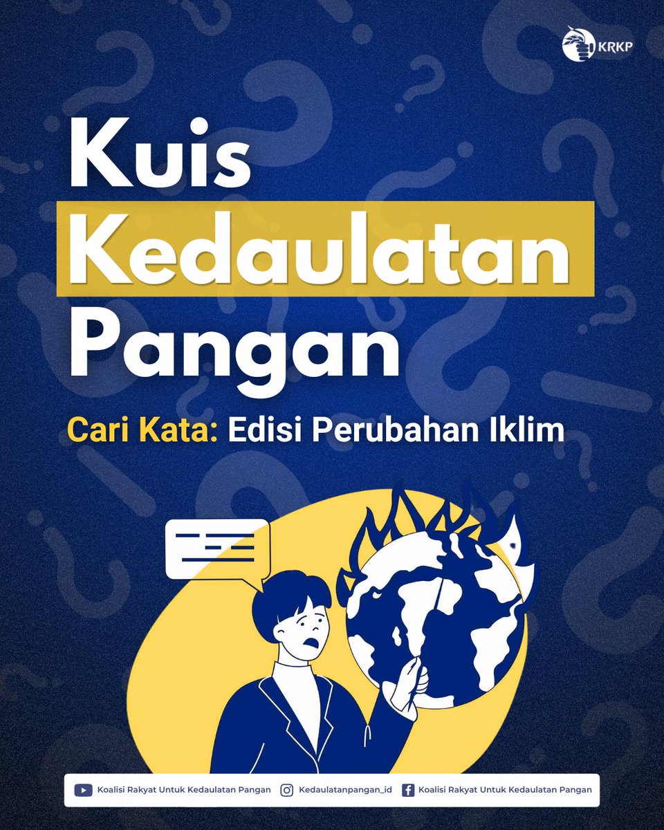 krkp_id's tweet photo. Halo Sobat Pangan!

Kuis Kedaulatan Pangan kembali lagi

Kali ini, Minpa mengajak Sobat Pangan untuk bermain Cari Kata dengan tema Perubahan Iklim.

Temukan 15 istilah yang berkaitan dengan perubahan iklim. Kira-kira, semuanya berhasil kamu temukan?

Selamat bermain dan jangan lupa ajak teman-temanmu untuk ikut mencoba!

#KuisKedaulatanPangan #PerubahanIklim #KedaulatanPangan