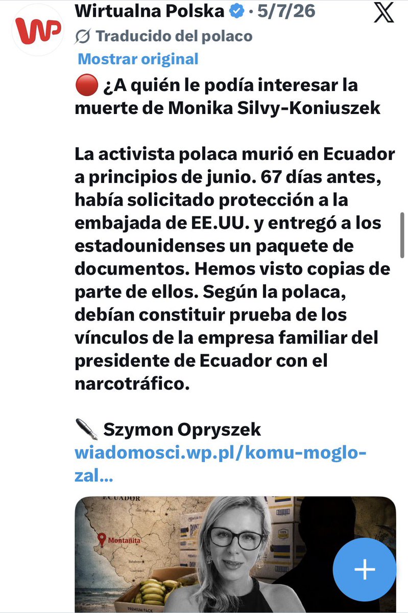 Drwandradee's tweet photo. 🚨UNO DE LOS MÓVILES del asesinato de Monika Silva, que  la fiscalía no investiga, pues detrás del silenciamiento de su voz terrenal, está la gente más poderosa de este país combinada con grandes intereses económicos, políticos, tráfico de tierras y las mafias del n@rc0tr@fic0 que tienen como centro de operaciones y controlan la provincia de Santa Elena. 
✍️ Ya lo dice el periodista polaco #SzymonOpryszek en una investigación publicada en el medio @wirtualnapolska aquí el LINK👇🏼

https://t.co/ffUoVIKPjJ
Pd: Noten ustedes que tras su eliminación todos los casos y personajes que ella denunció están orondos y sus “proyecto$” viento en popa. 
#JusticiaParaMónika 
#Impunidad #Corrupción
