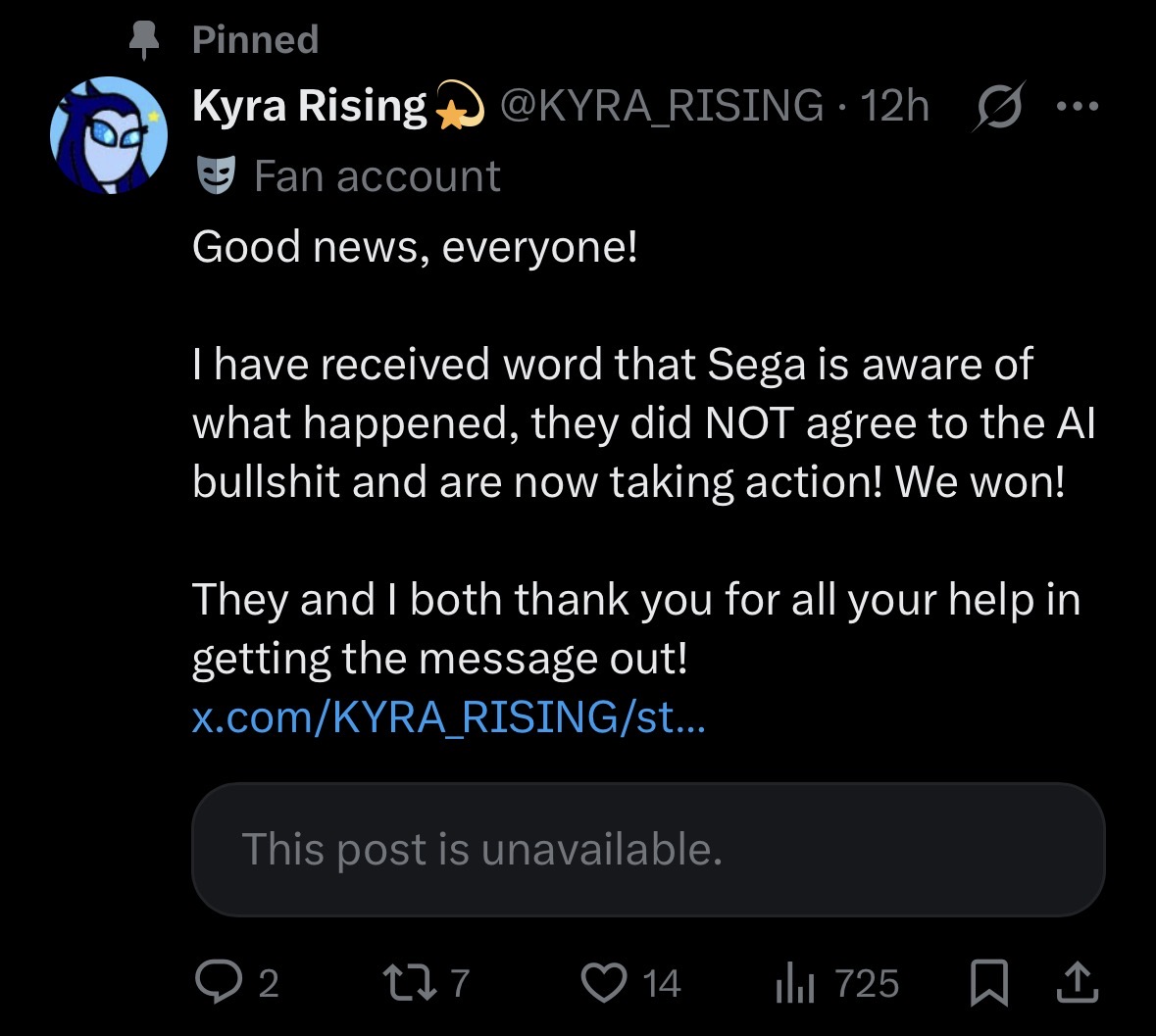 KYRA_RISING's tweet photo. THIS IS NOT TRUE! THE COMPANY WENT BEHIND THEIR BACKS! IF Y’ALL HAD JUST FUCKING WATCHED OUR RALLY ABOVE THE FANART POST YESTERDAY, WE WOULDN’T STILL BE HAVING THIS CONVO https://t.co/IBv9NkCRHD