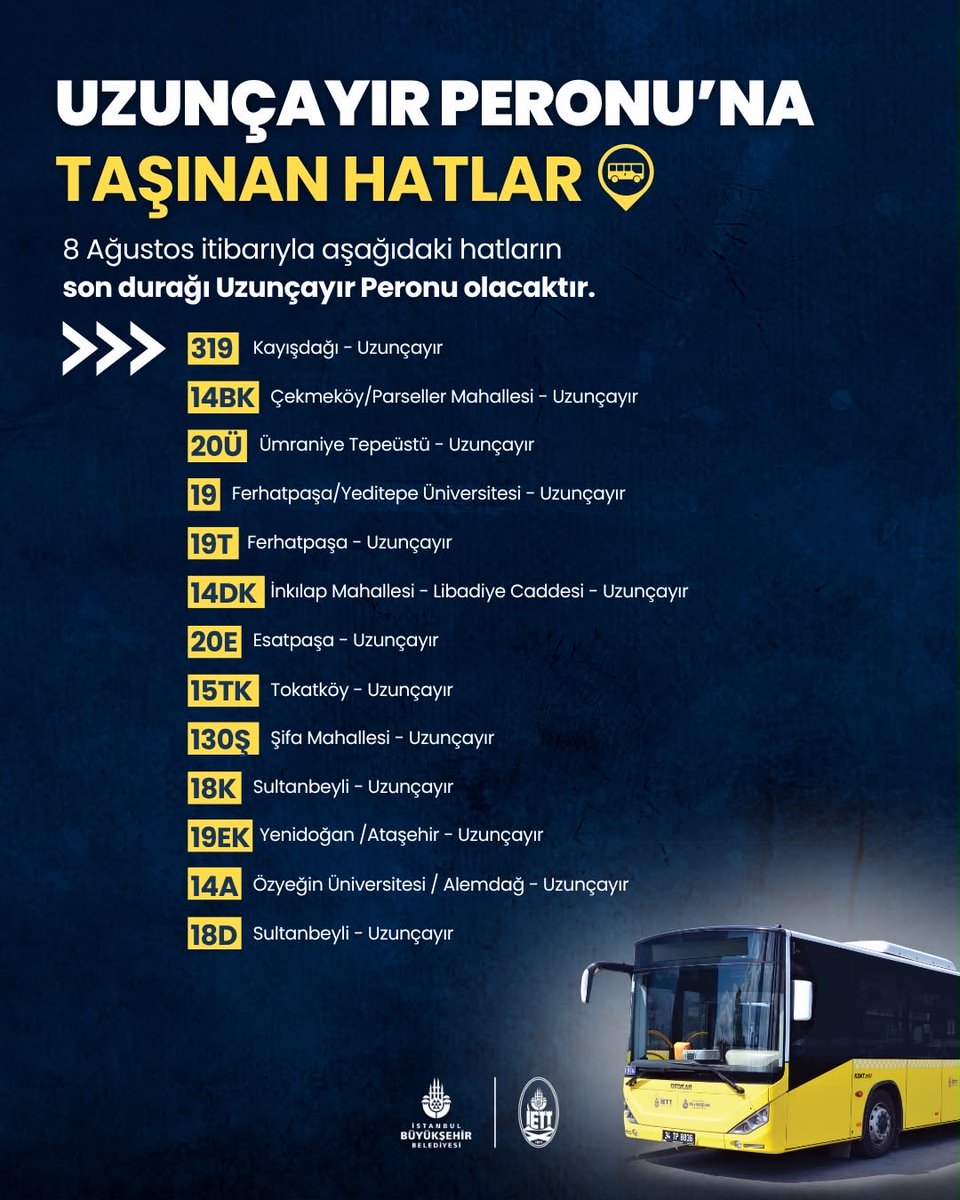 ietttr's tweet photo. UK Uzunçayır – Kadıköy Entegrasyon Hattımız, 8 Ağustos 2026 Cumartesi günü itibarıyla hizmet vermeye başlayacaktır.

13 otobüs hattımızın kalkış noktası Uzunçayır Peronu’na taşınacaktır. Yolcularımız, bu hatlarımız ile UK Uzunçayır – Kadıköy Entegrasyon Hattı arasında otobüsten otobüse ücretsiz entegrasyon ile yolculuklarına kesintisiz şekilde devam edebilecektir.

Kadıköy Rıhtım ve Harem Peronları’na hizmet veren hatlarımızdaki tüm düzenlemelere ilişkin detaylı bilgiye https://t.co/DK320Ibf6n web sitemizden ve Otobüsüm Nerede mobil uygulamamızdan ulaşabilirsiniz.