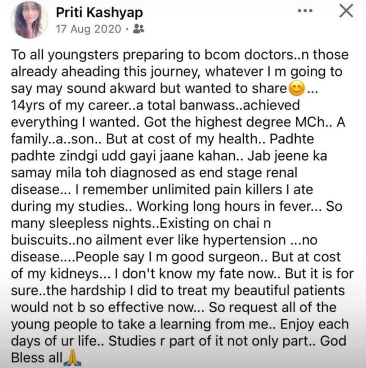 DrDhruvchauhan's tweet photo. This Surgeon is No More 🙏🏻 but has given a life lesson for every Doctor out there .
Dear docs , if your degree tells you to normalise excess duty hours and it is deteriorating your health 
Then throw that degree and the people who normalise it in dustbin without regret ! https://t.co/o4Oqho9icQ
